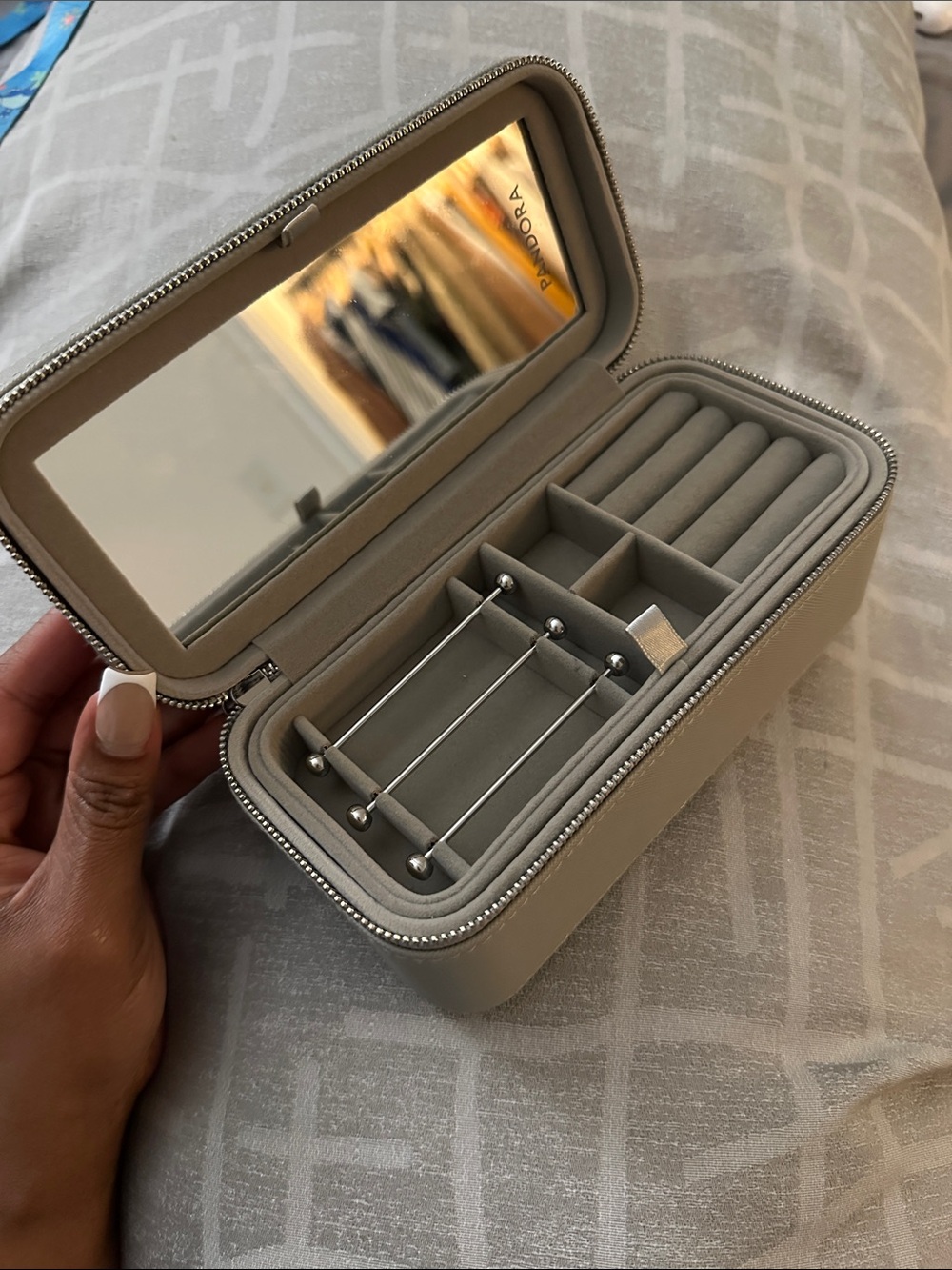 Pandora Light Gray Travel Jewelry Organizer with Mirror